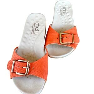 Malu Super Comfort Orange Textured Buckle Slide Sandals Made in‎ Brazil Size 7